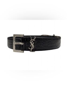 SAINT LAURENT Croc Embossed Leather Belt